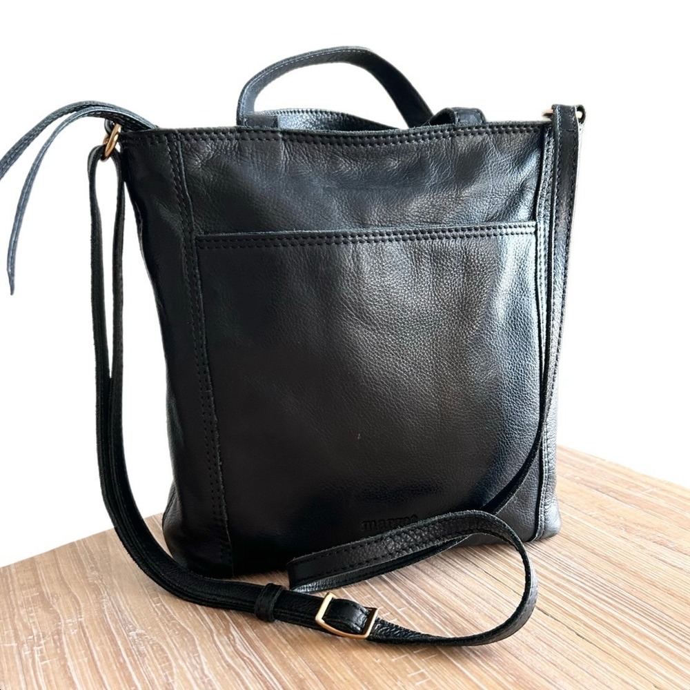 Margot New York Anna Black Pebbled Leather Handle/Crossbody Bag Tote Zip Top